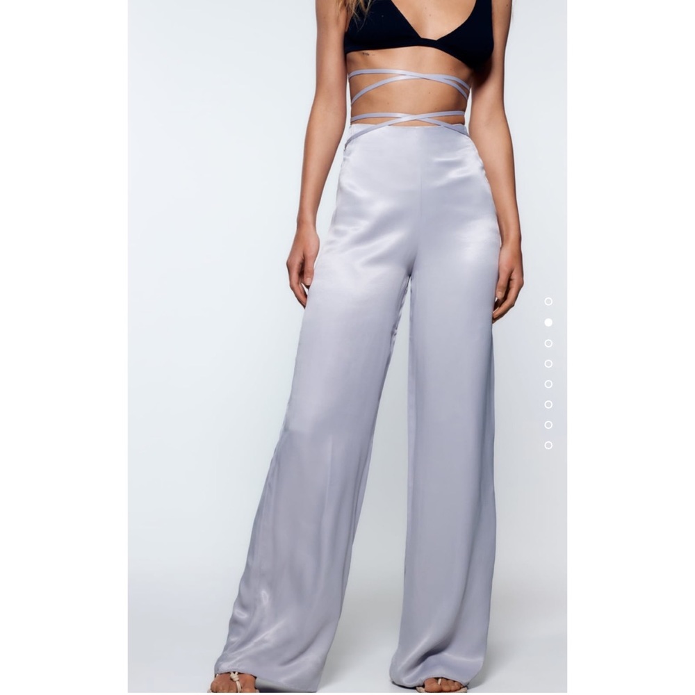 Zara silver satin effect wide leg pants XS.